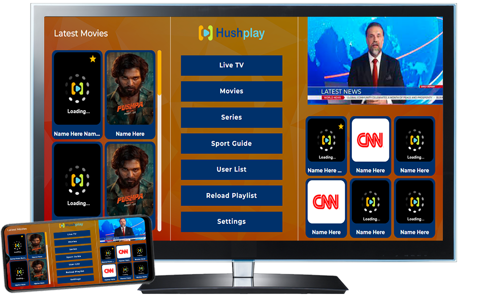 HushPlay Player Live TV IPTV Samsung LG Smart TV